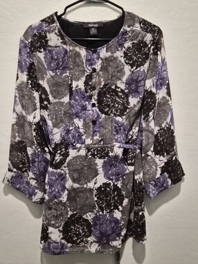Style & Co. Women's Purple Floral Pintuck Tunic Top